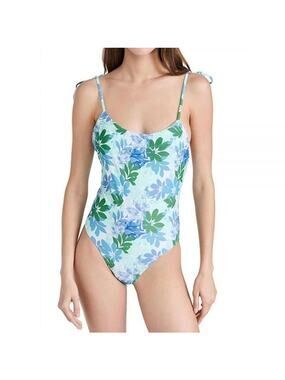 Xirena Orion Blue Sail Tropical Floral One Piece Shoulder Tie Swimsuit Medium